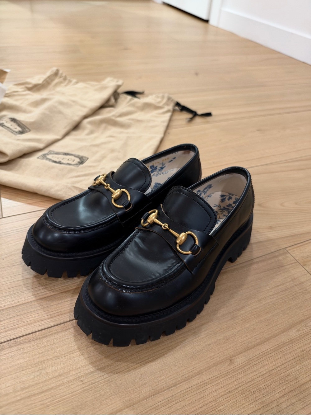 Gucci Cordovan Lux Womens Harald Horsebit 25mm Platform Loafers 37.5 Black